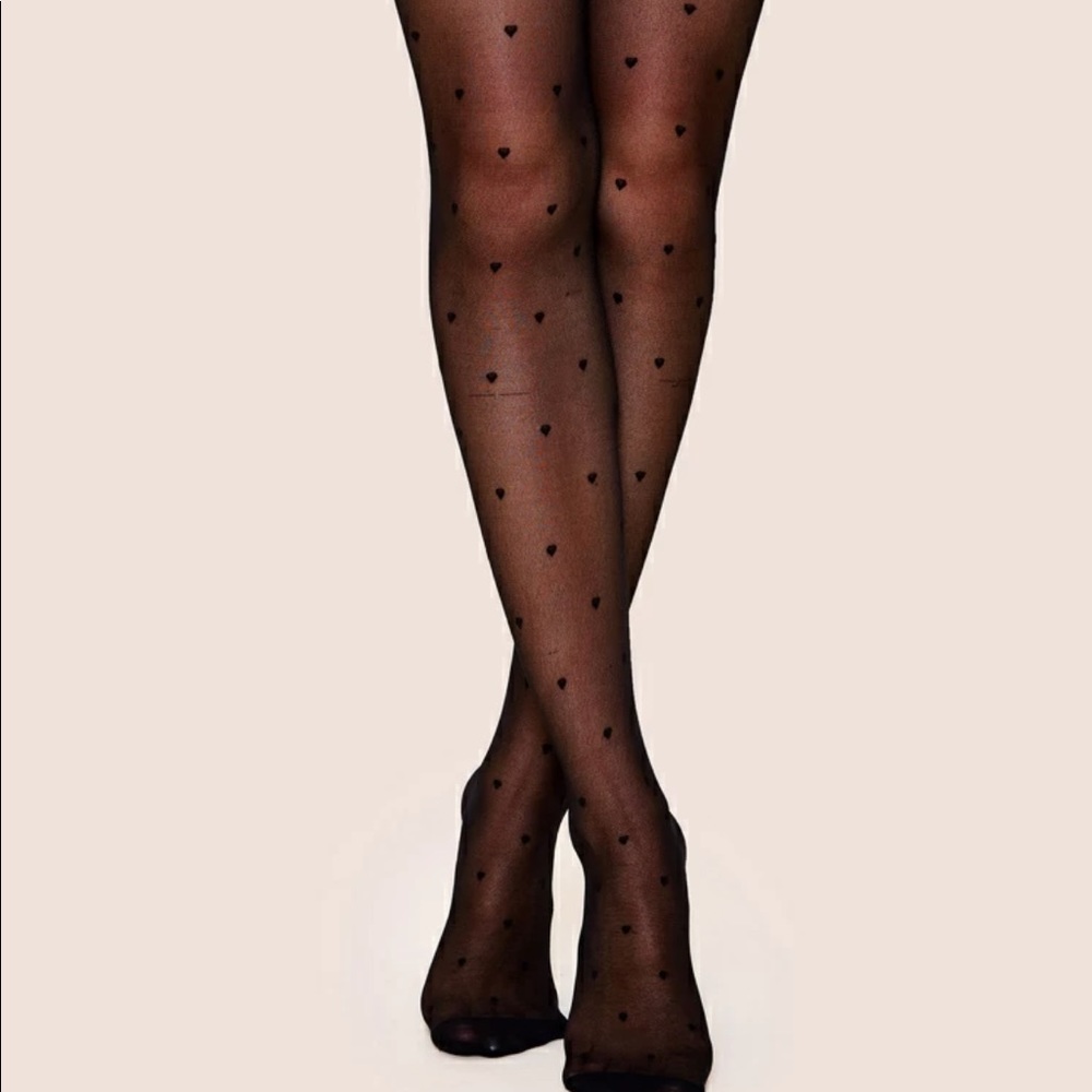 Heart print sheer black tights